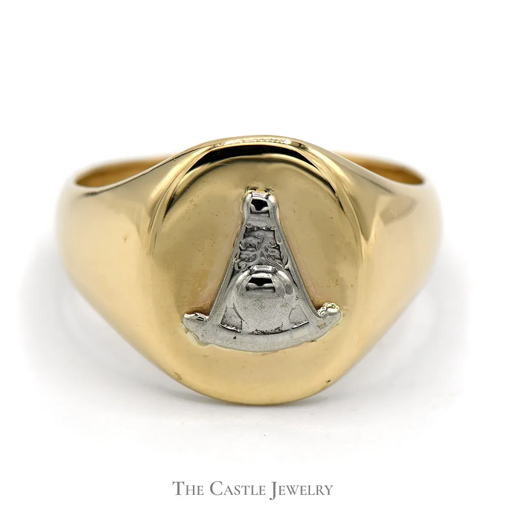 14k Two Tone Masonic Men's Signet Ring in Yellow and White Gold