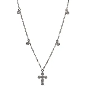 14K White Gold Diamond Cross Necklace