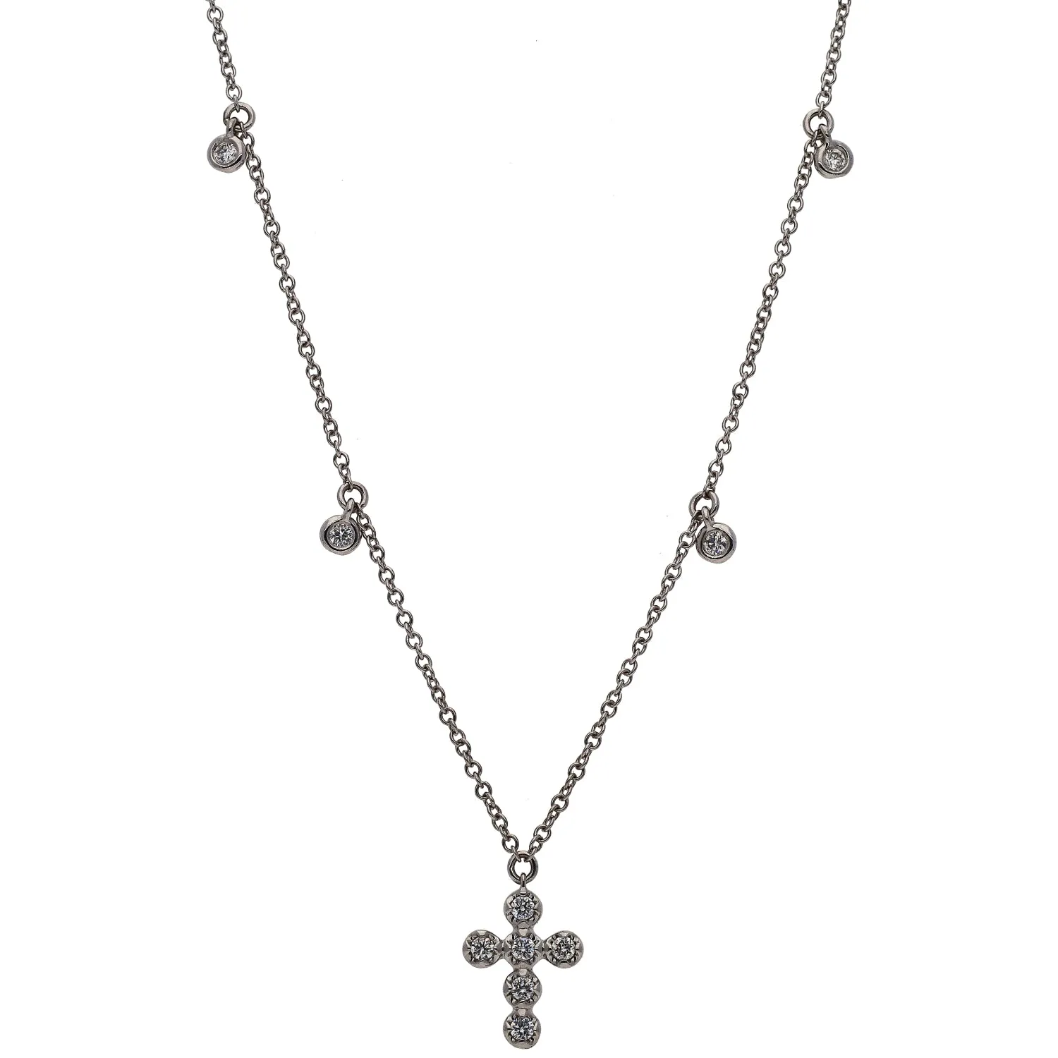 14K White Gold Diamond Cross Necklace