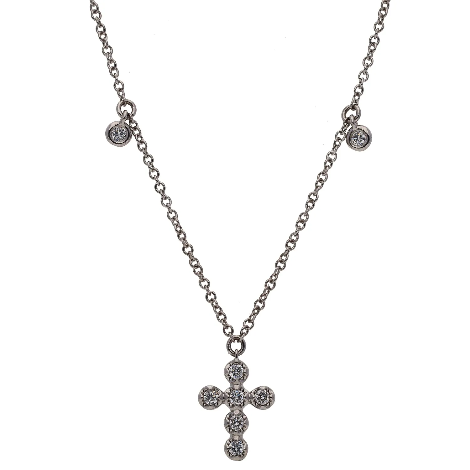 14K White Gold Diamond Cross Necklace