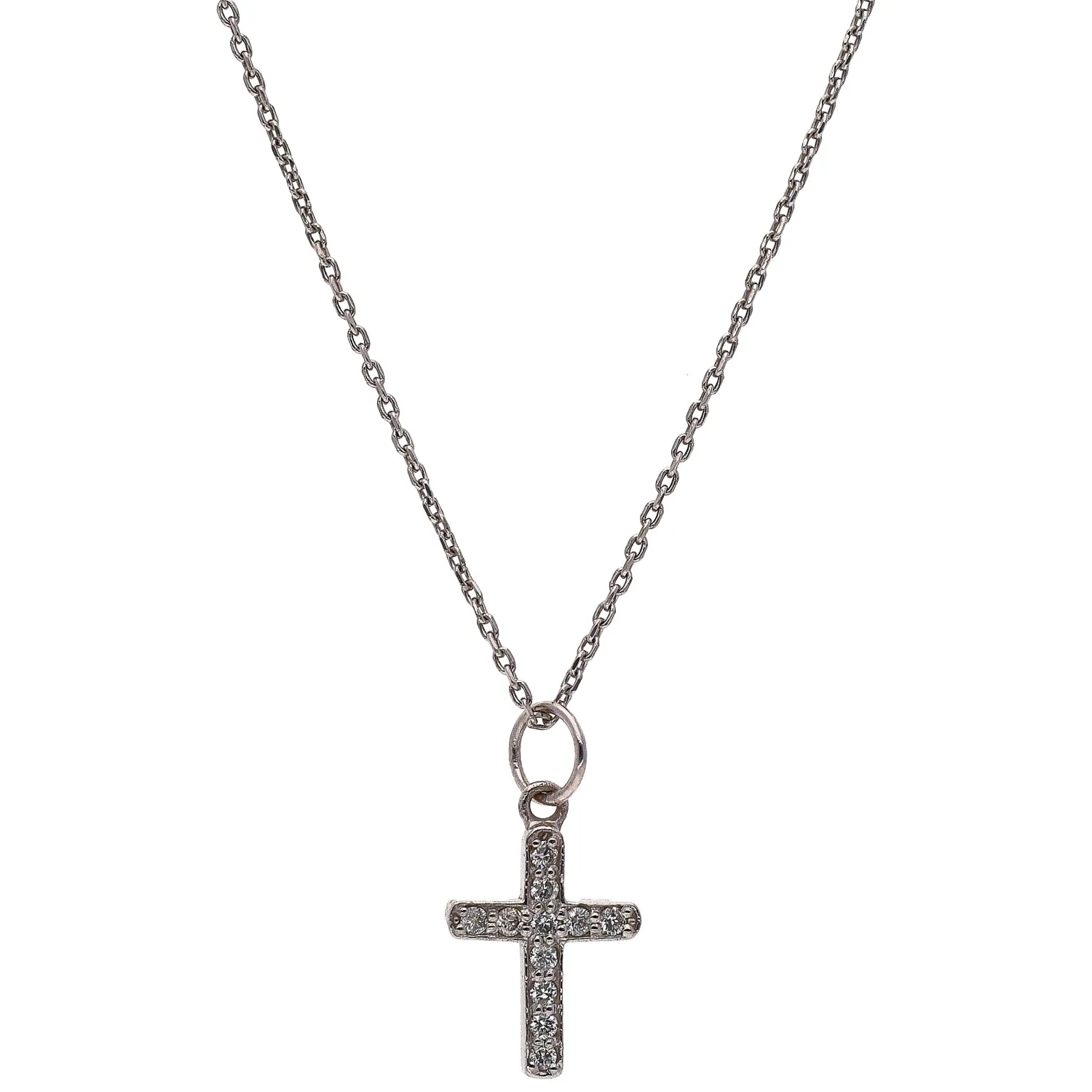 14K White Gold Diamond Cross Necklace