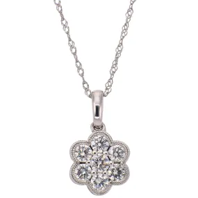 14K White Gold Diamond Flower Necklace