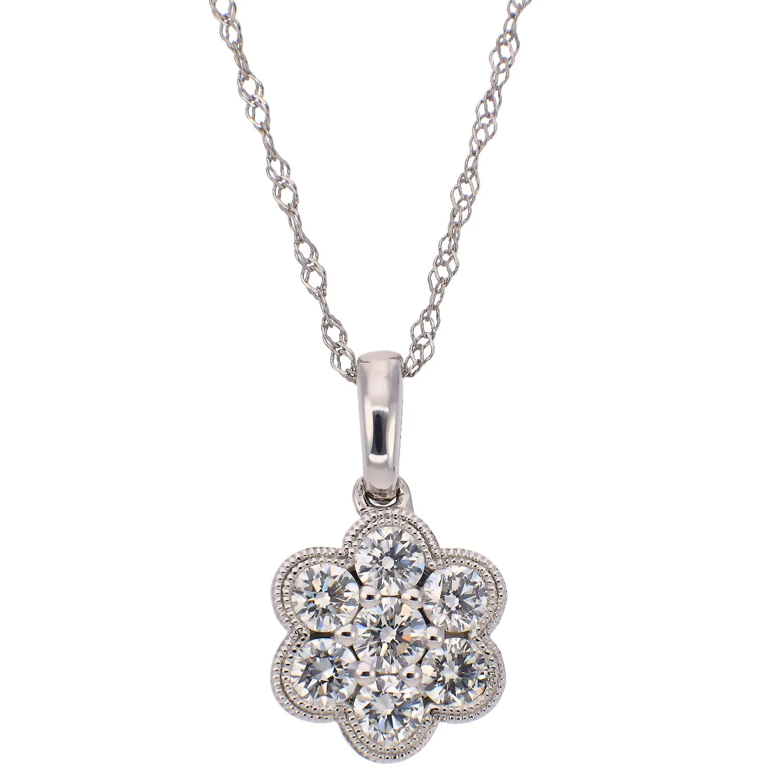 14K White Gold Diamond Flower Necklace