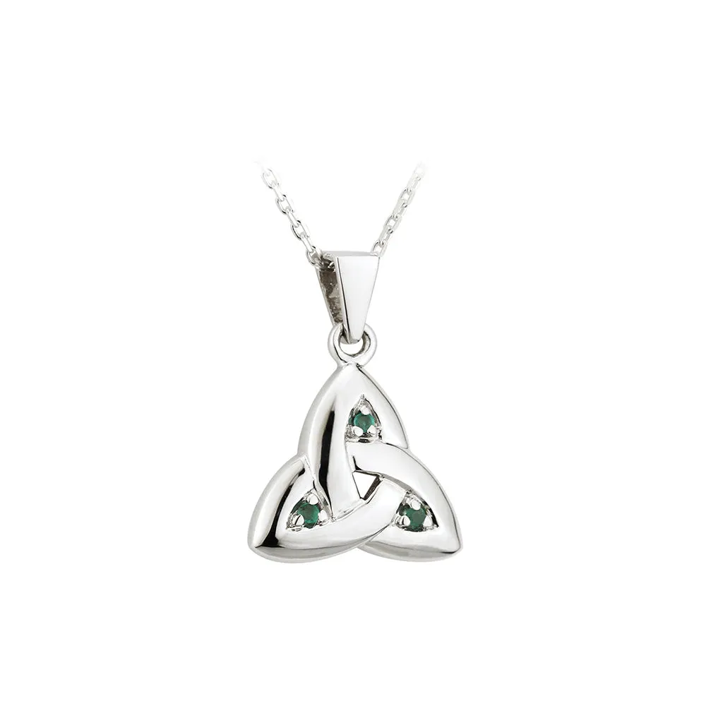 14K White Gold Emerald Trinity Knot Pendant