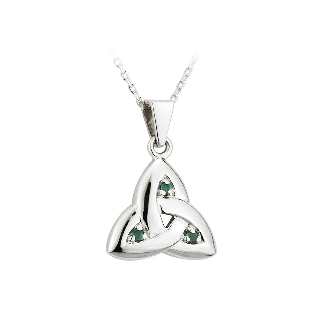 14K White Gold Emerald Trinity Knot Pendant