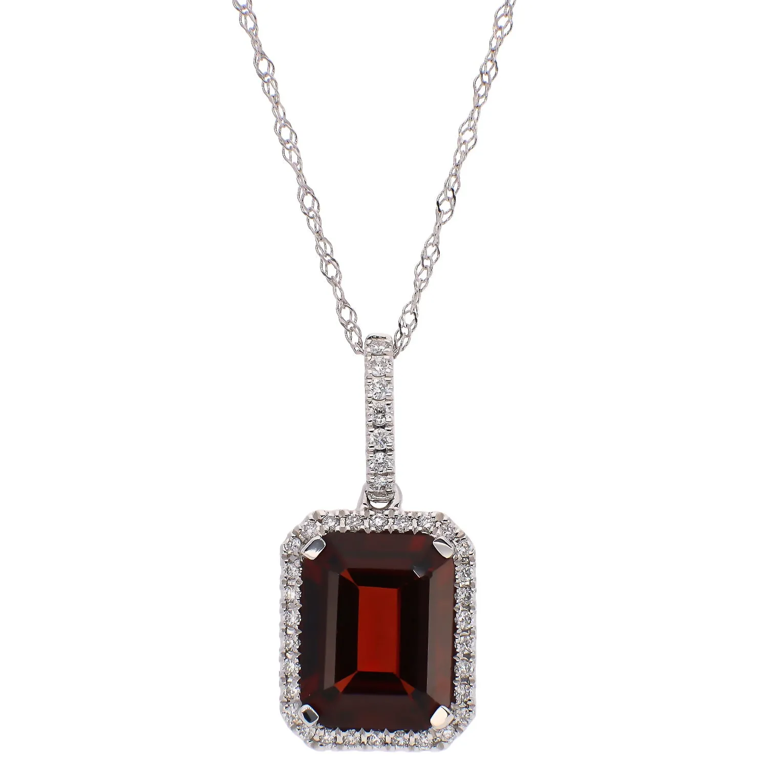 14K White Gold Garnet and Diamond Necklace