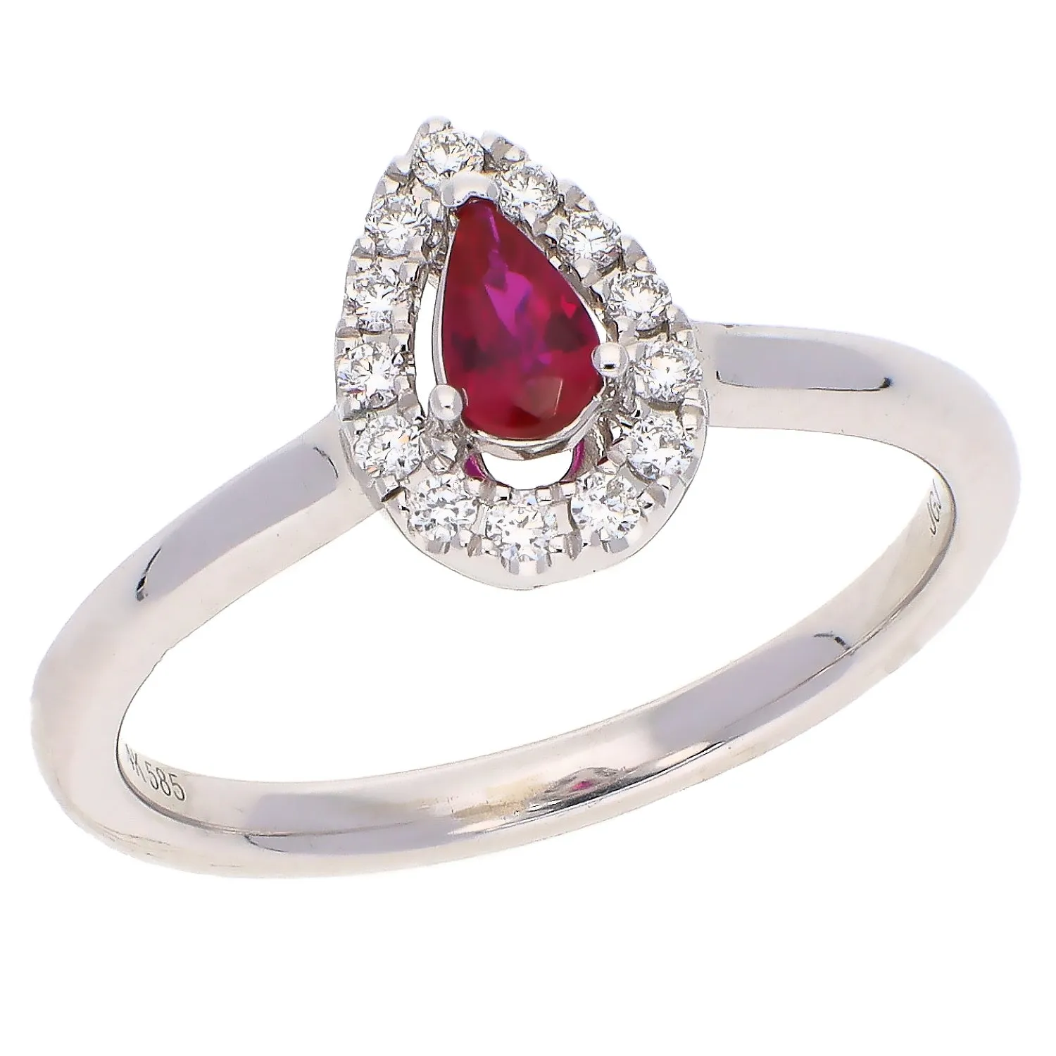 14K White Gold Halo Style Ruby and Brilliant Cut Diamond Ring