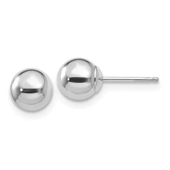 14K White Gold Polished 6mm Ball Stud Earrings