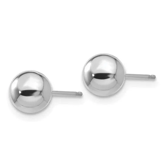 14K White Gold Polished 6mm Ball Stud Earrings