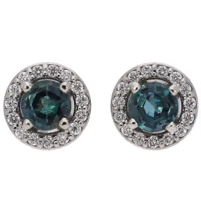 14K White Gold Round Alexandrite with Diamond Halos Stud Earrings