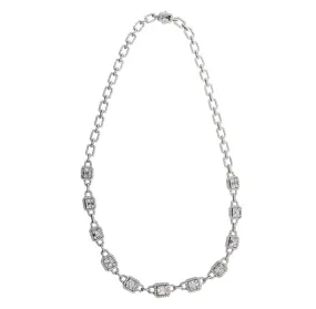 14k White Gold Round Baguette Diamond Necklace