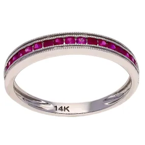 14K White Gold Round Ruby Stackable Band Ring