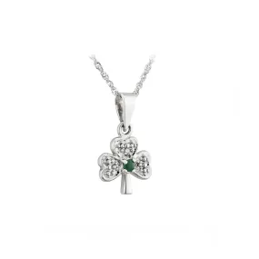 14K White Gold Small Diamond & Emerald Shamrock Pendant