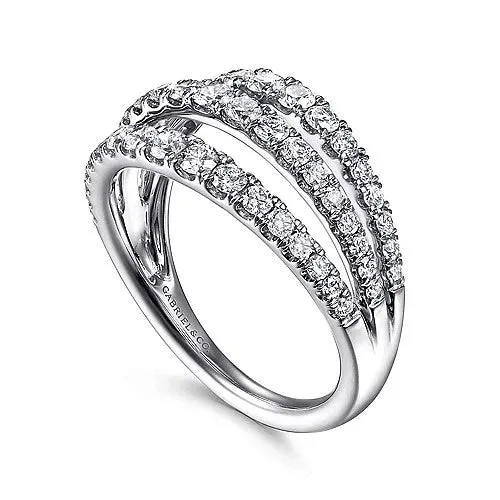 14K White Gold Three Row Diamond Ring