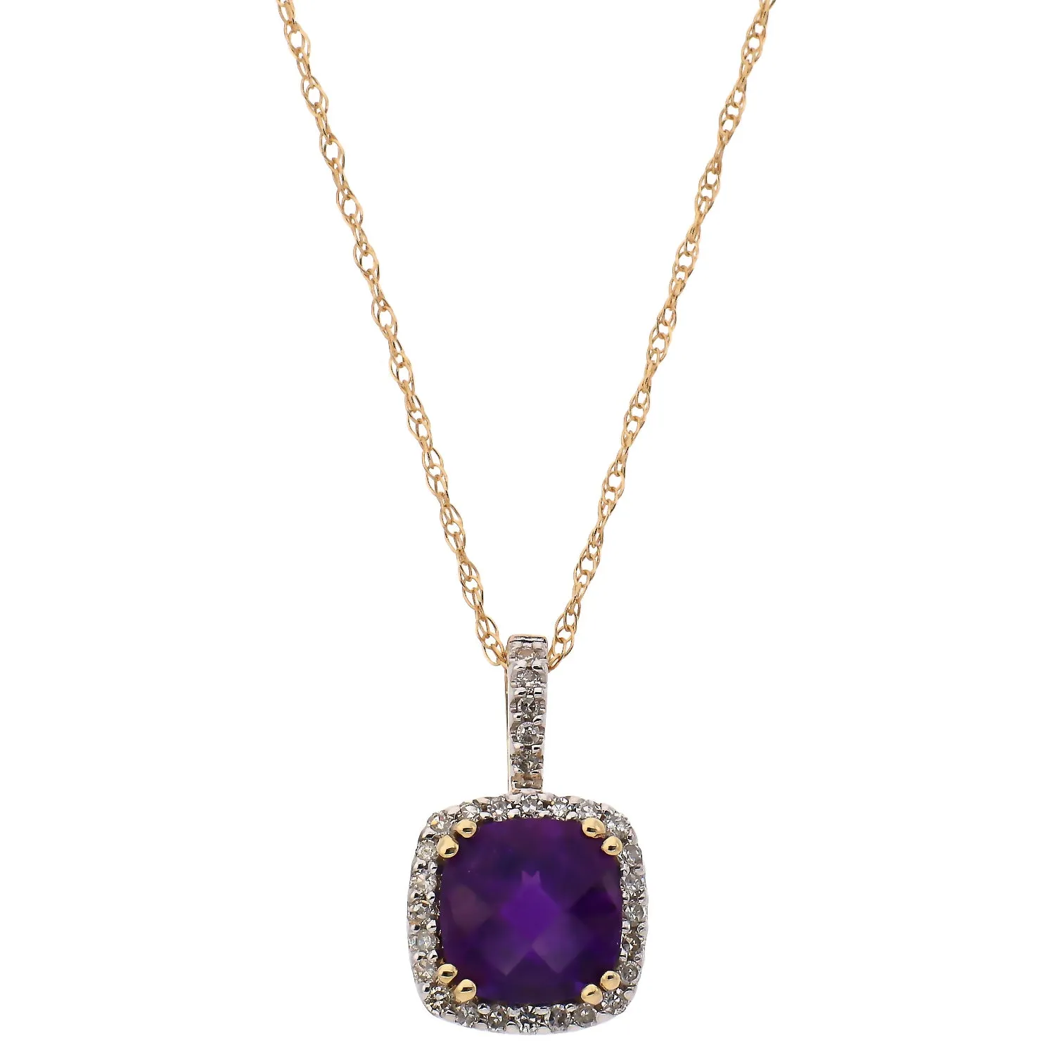 14K Yellow Gold Amethyst and Diamond Necklace