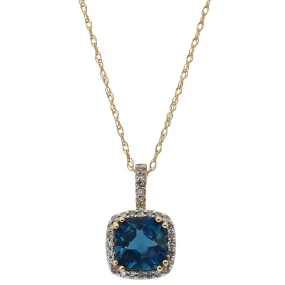 14K Yellow Gold London Blue Topaz and Diamond Necklace