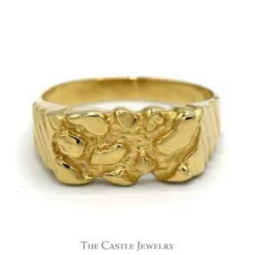 14k Yellow Gold Nugget Style Ring with Grooved Sides