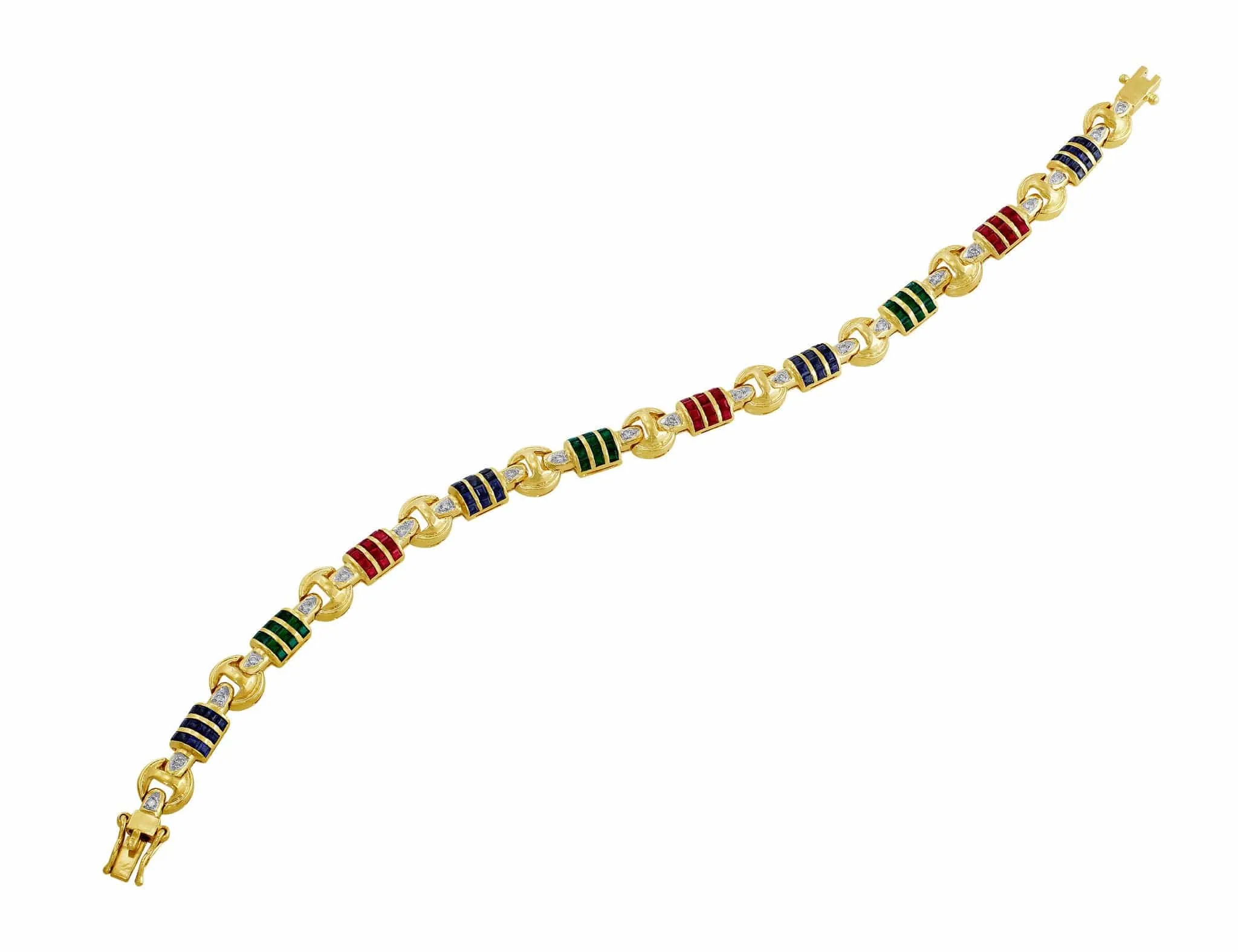 14kt Yellow Gold Diamond, Sapphire, Emerald & Ruby Bracelet