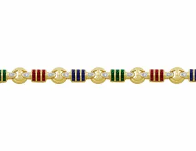 14kt Yellow Gold Diamond, Sapphire, Emerald & Ruby Bracelet