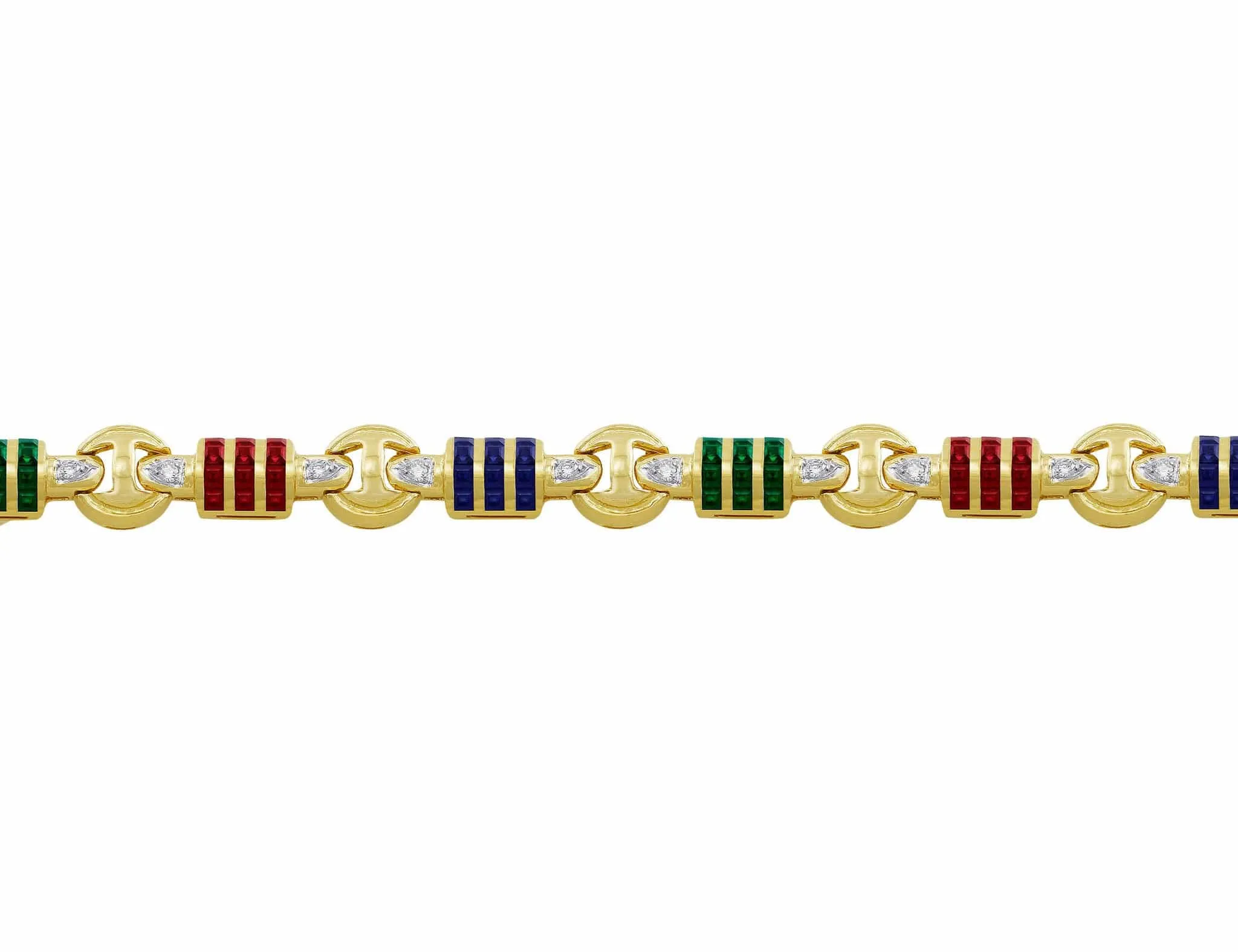 14kt Yellow Gold Diamond, Sapphire, Emerald & Ruby Bracelet