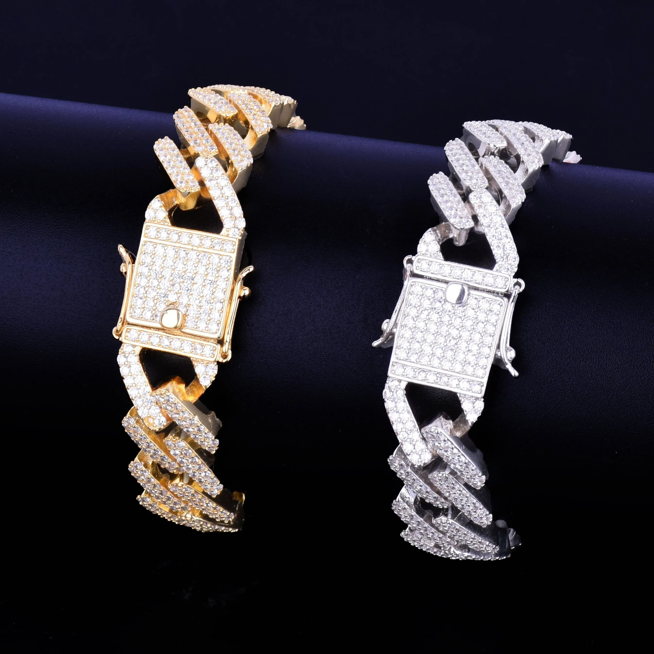 14mm Square Cuban Link Bracelet Gold Color Iced Out Cubic Zirconia Style Jewelry