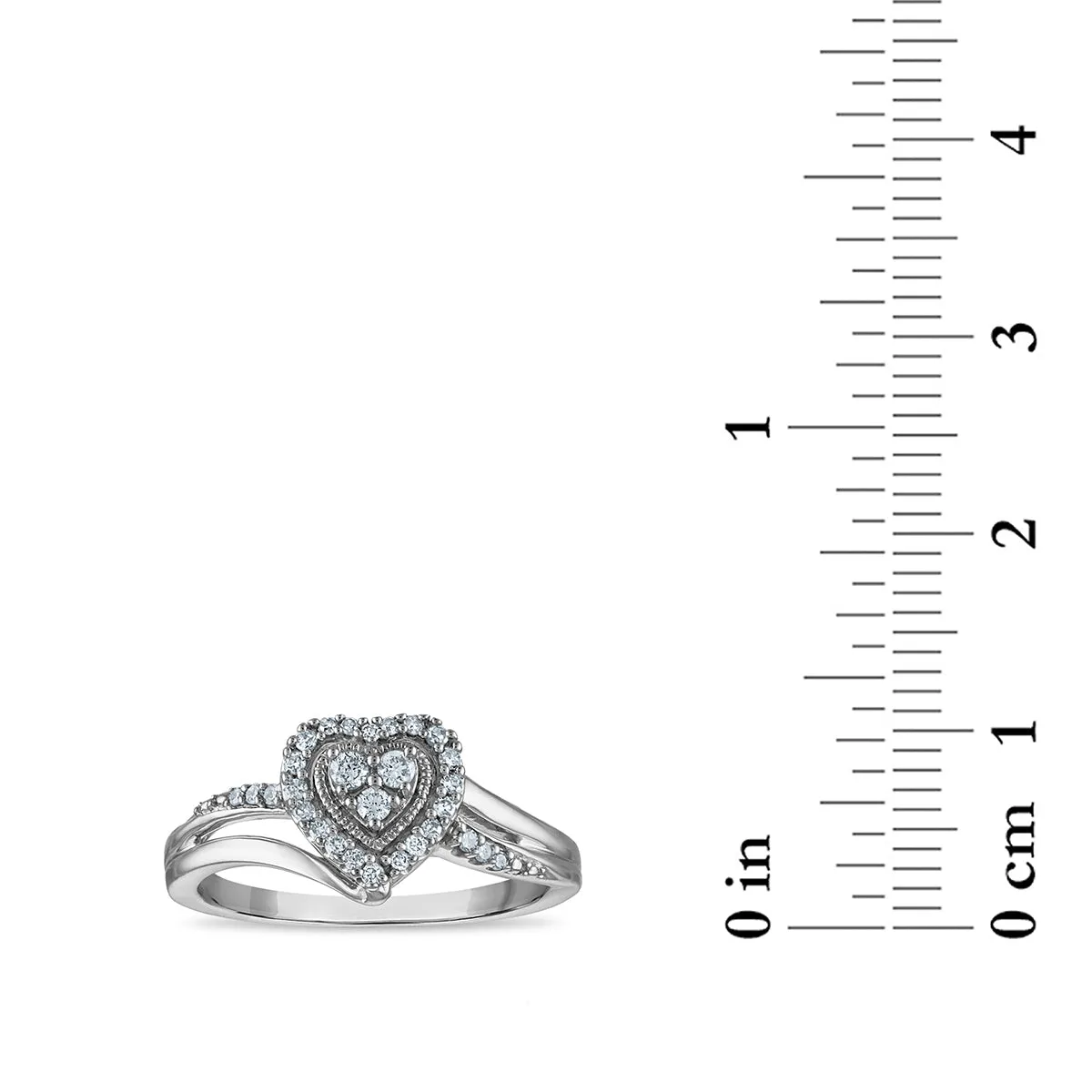 1/5 CTW Diamond Heart Promise Ring in Rhodium Plated Sterling Silver