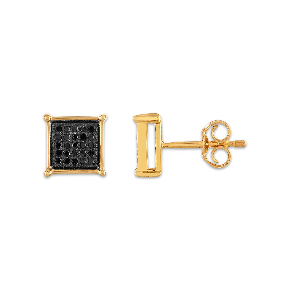 1/6 CTW Diamond Cluster Stud Treated Black Earrings in 10KT Yellow Gold