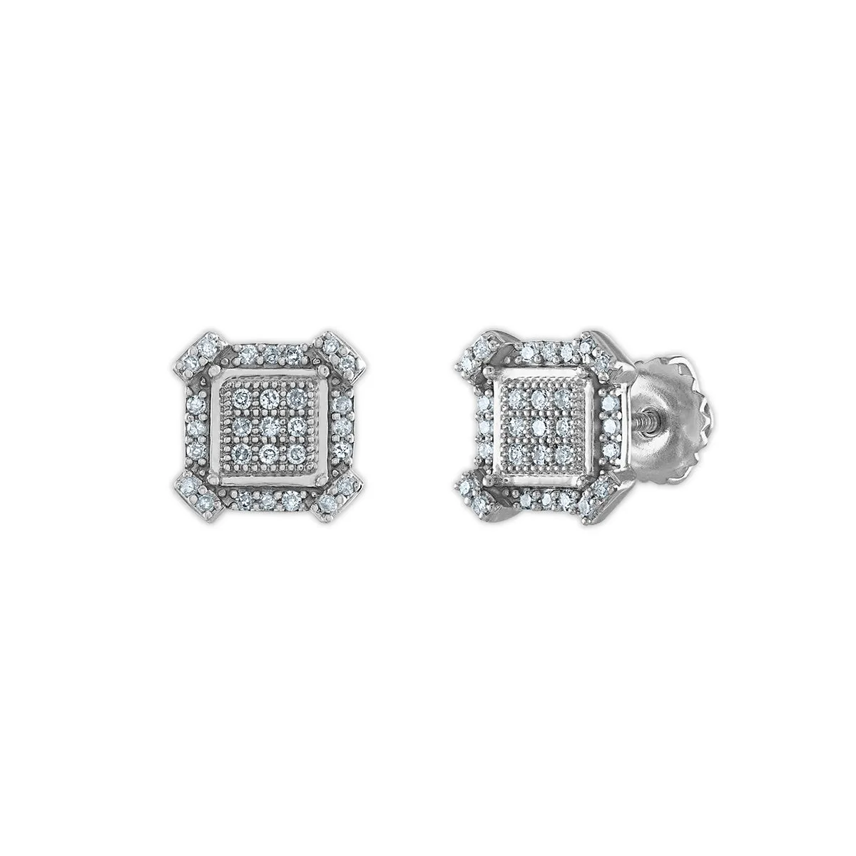 1/6 CTW Diamond Stud Earrings in Rhodium Plated Sterling Silver