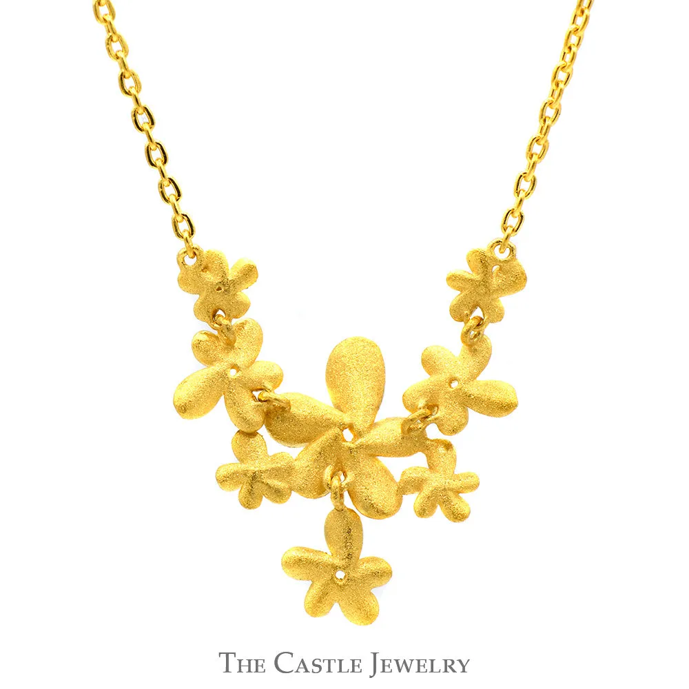 18 Inch Flower Cluster Drop Necklace in 24k Yellow Gold