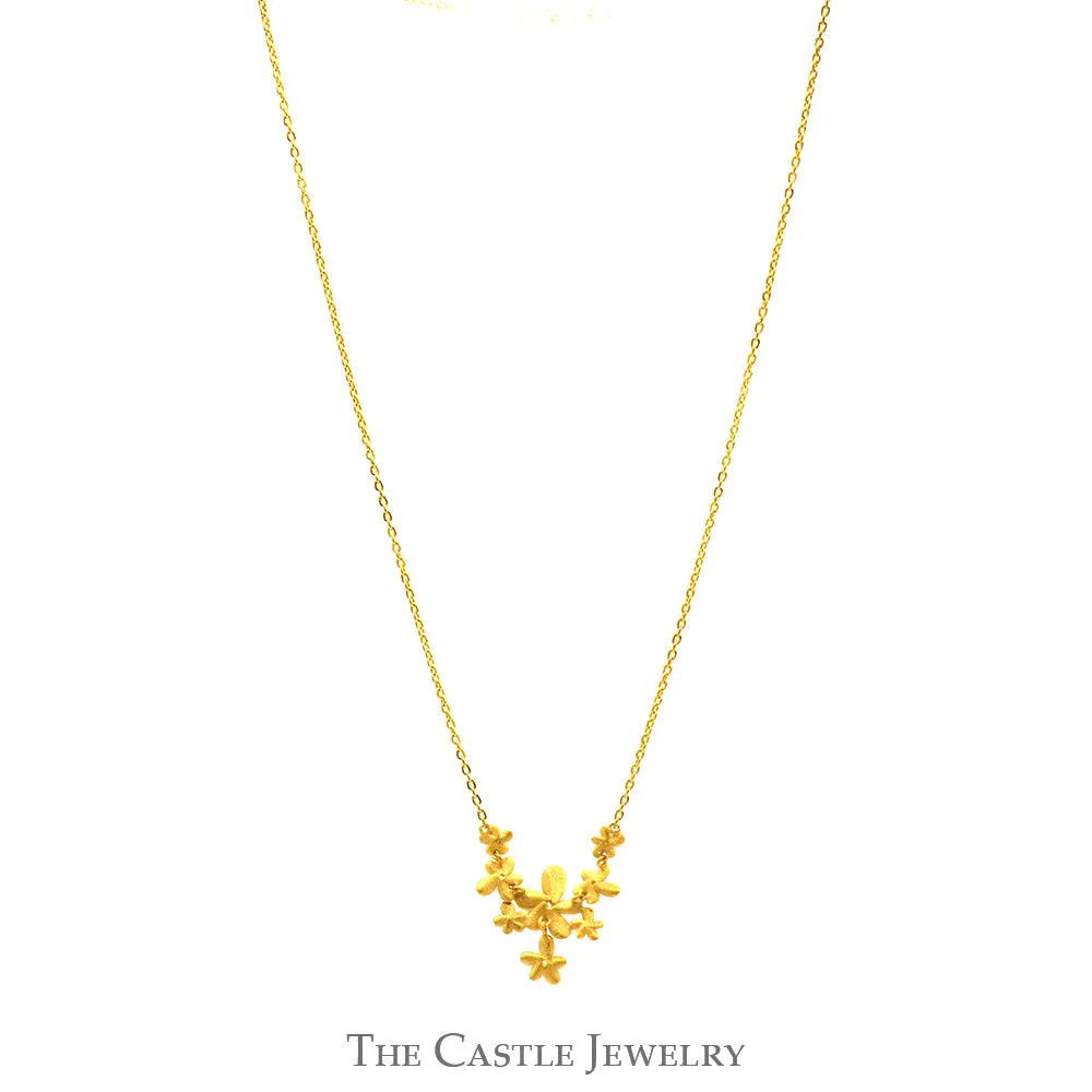 18 Inch Flower Cluster Drop Necklace in 24k Yellow Gold