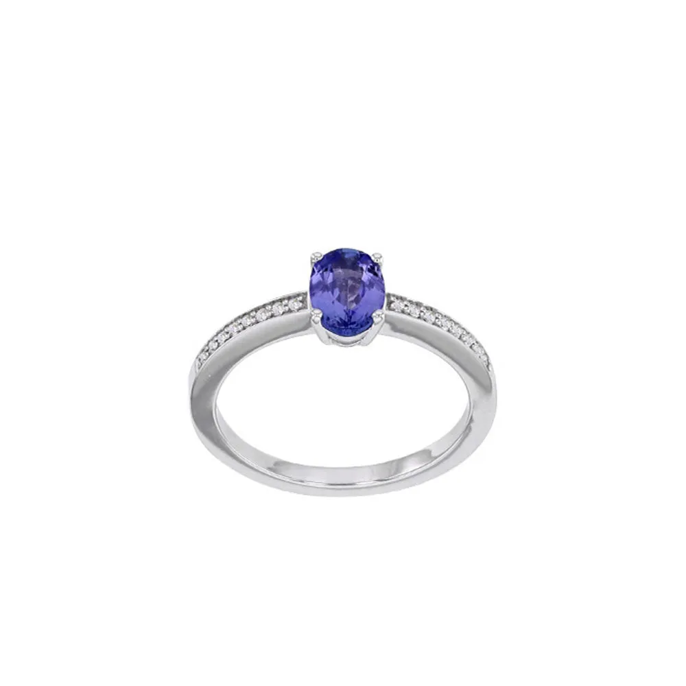 18ct White Gold Oval Tanzanite & Diamond Ring