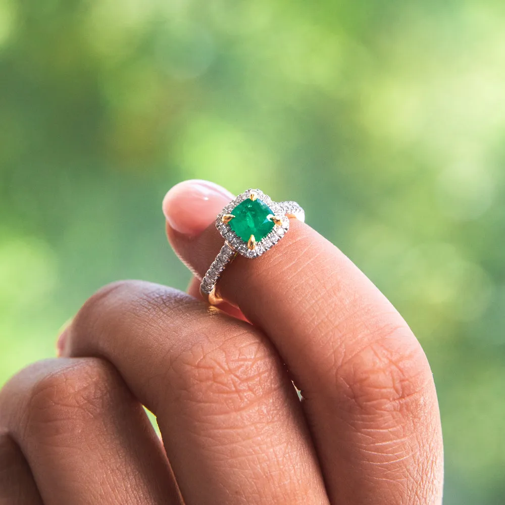 18ct Yellow Gold Natural Emerald and Diamond Ring