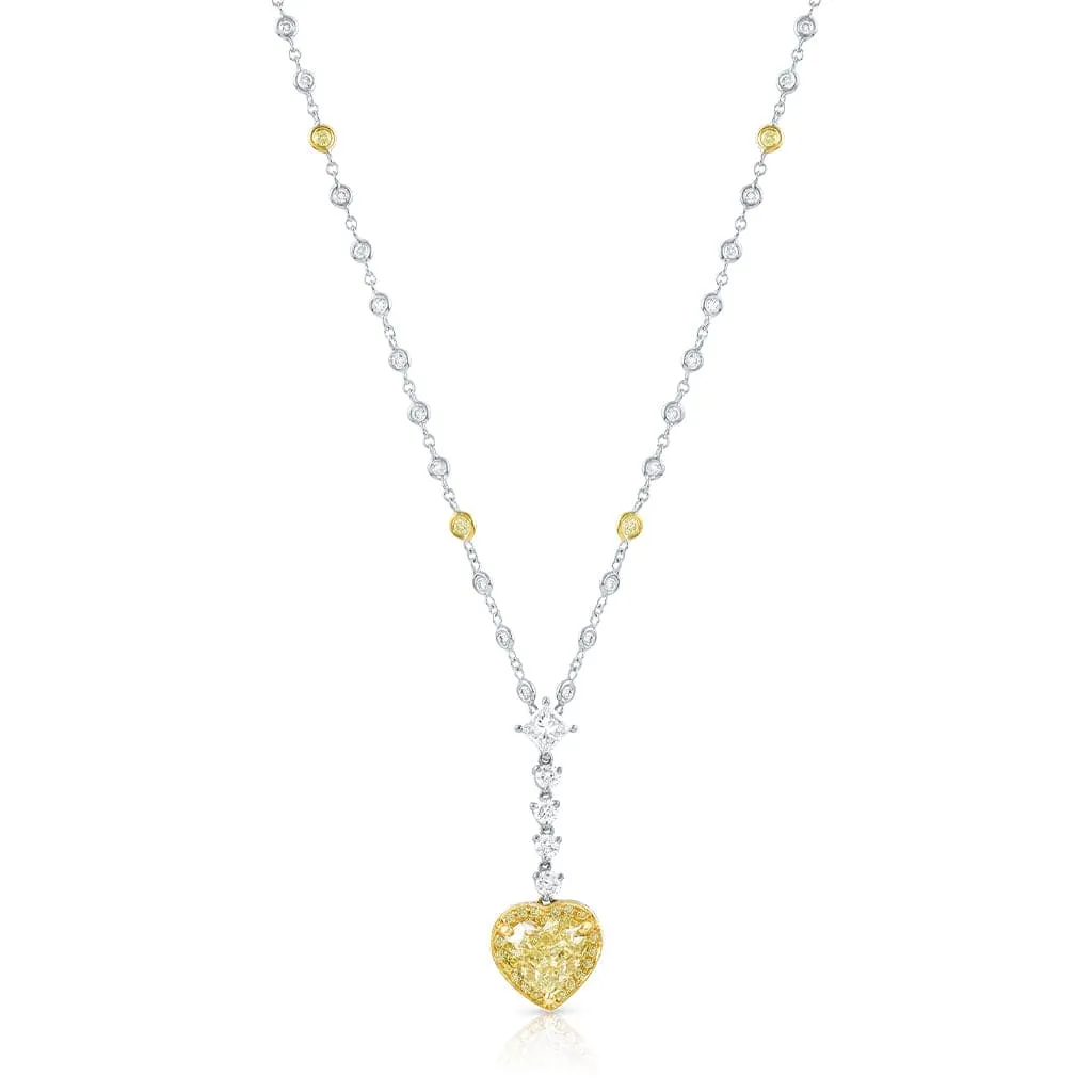 18K Gold Diamond Heart Drop Necklace, GIA Certified