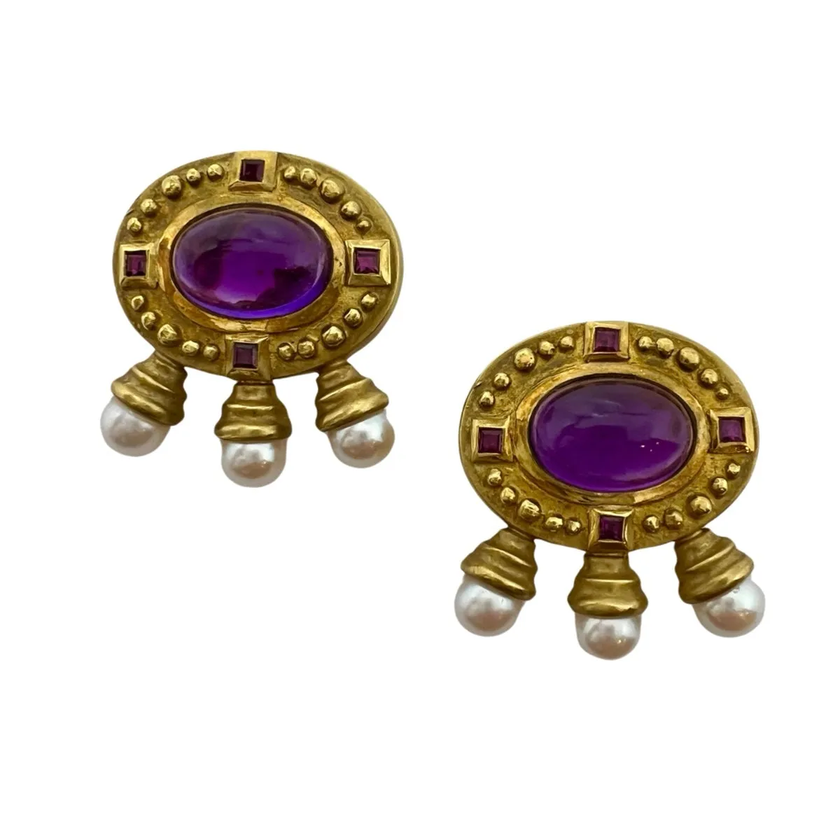 18K Gold Earclip with Amethyst, Ruby and Akoya Pearls