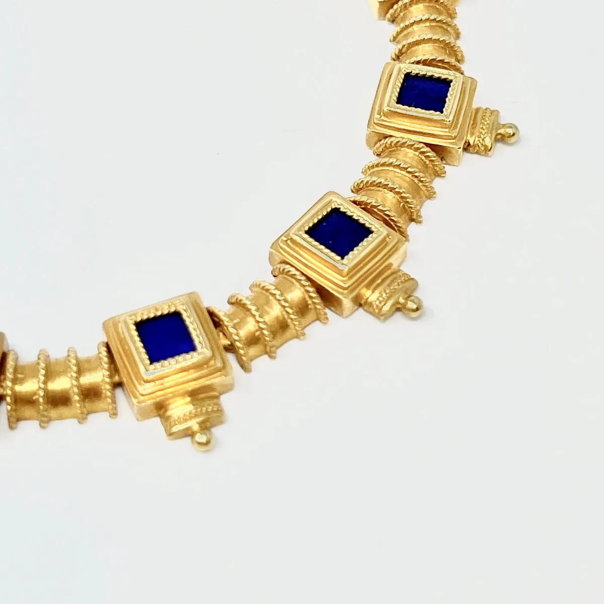 18K Gold Egyptian Revival Necklace with Lapis