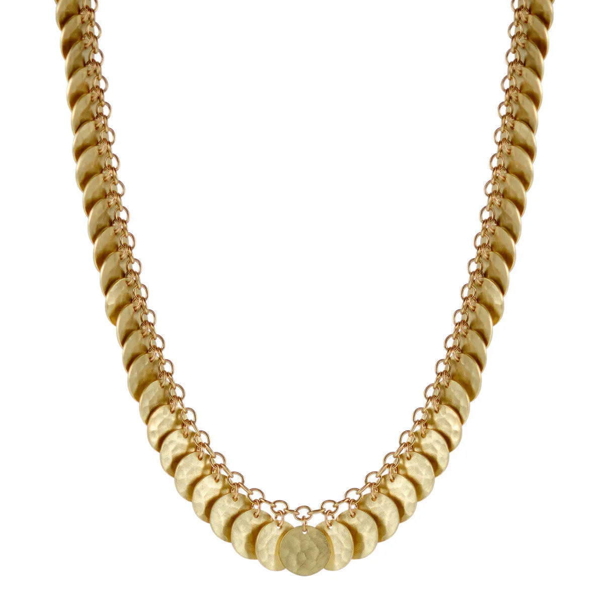 18K Gold Full Hammered Disc Necklace