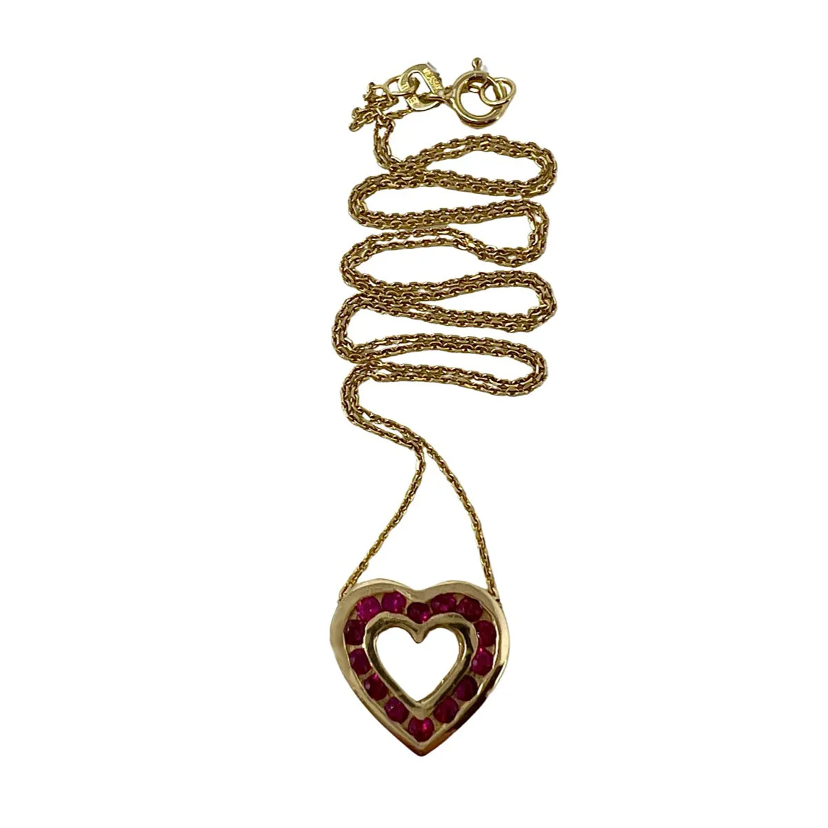 18K Gold Necklace with Heart Shaped Double Sided Pendant and  Diamonds and Ruby