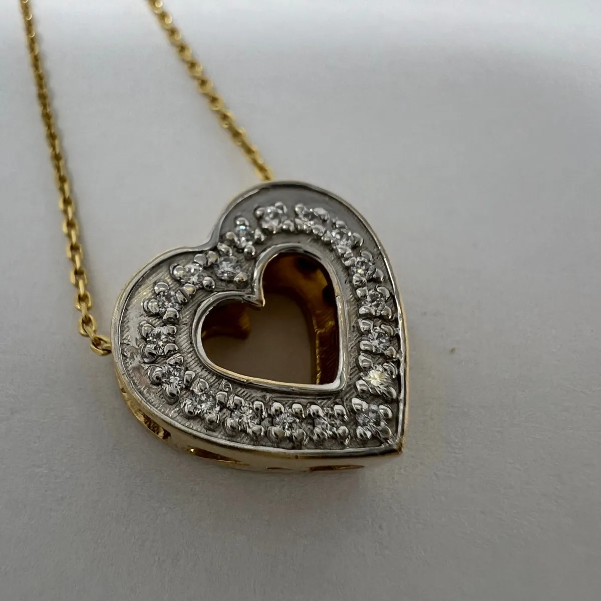 18K Gold Necklace with Heart Shaped Double Sided Pendant and  Diamonds and Ruby