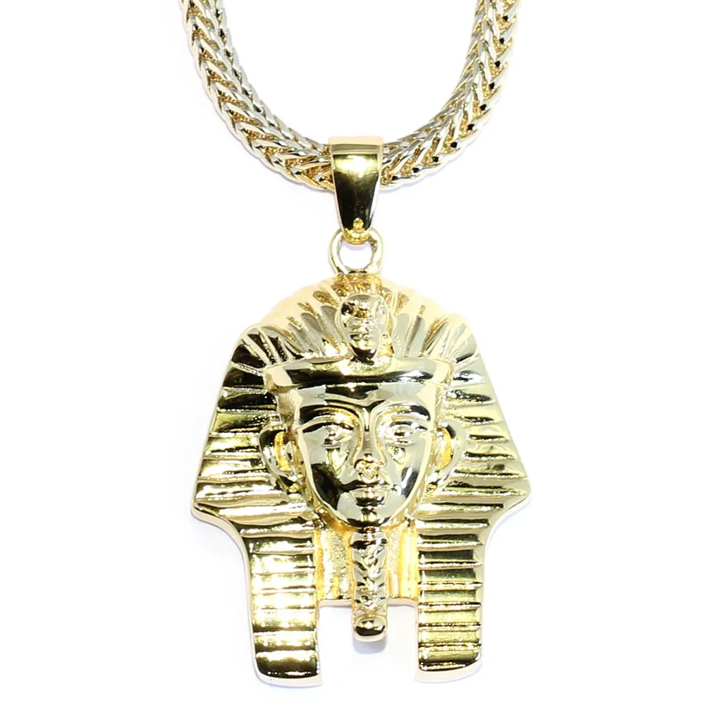 18k Gold Plated King Tut Pendant With Franco Chain Necklace