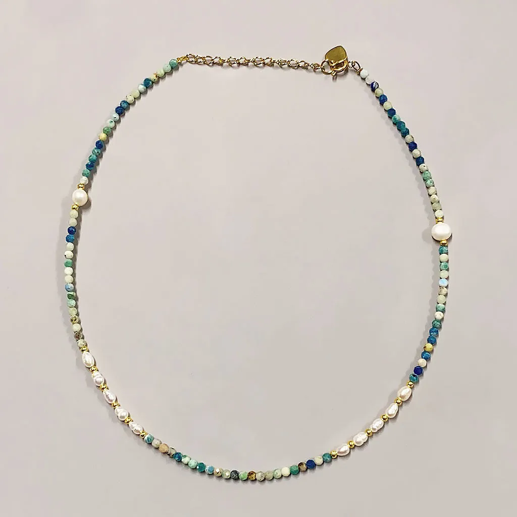 18K Gold Plated Multicolor Stone Freshwater Pearl Choker Necklace