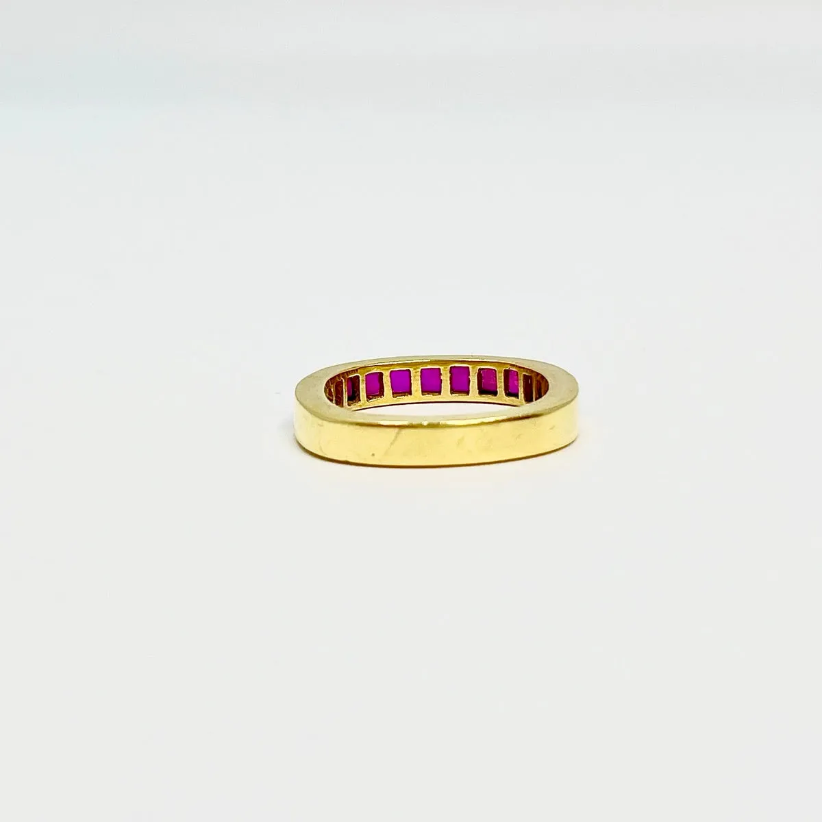 18K Gold Ring with 11 Square Rubies