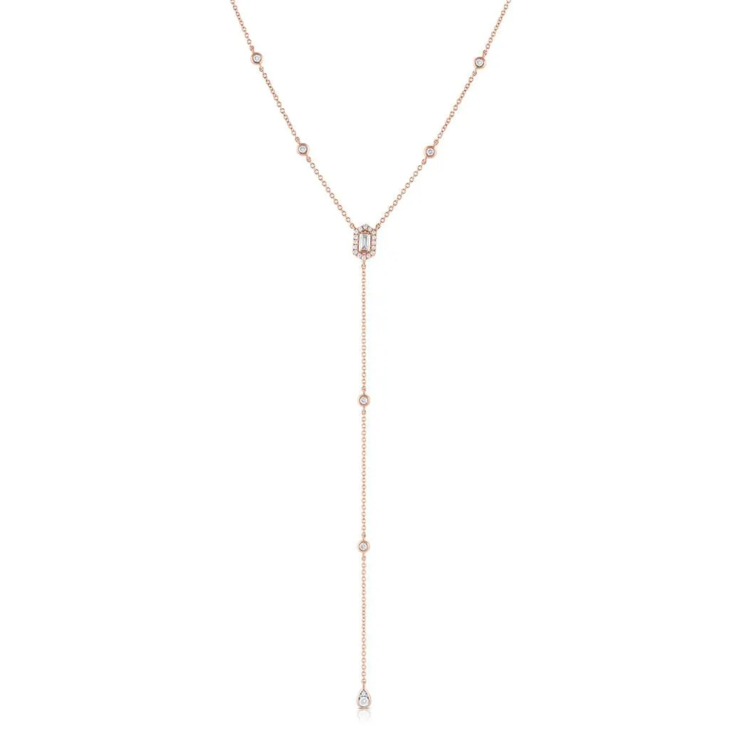 18k Rose Gold 0.36ctw Diamond Hexagon Drop Pendant Necklace