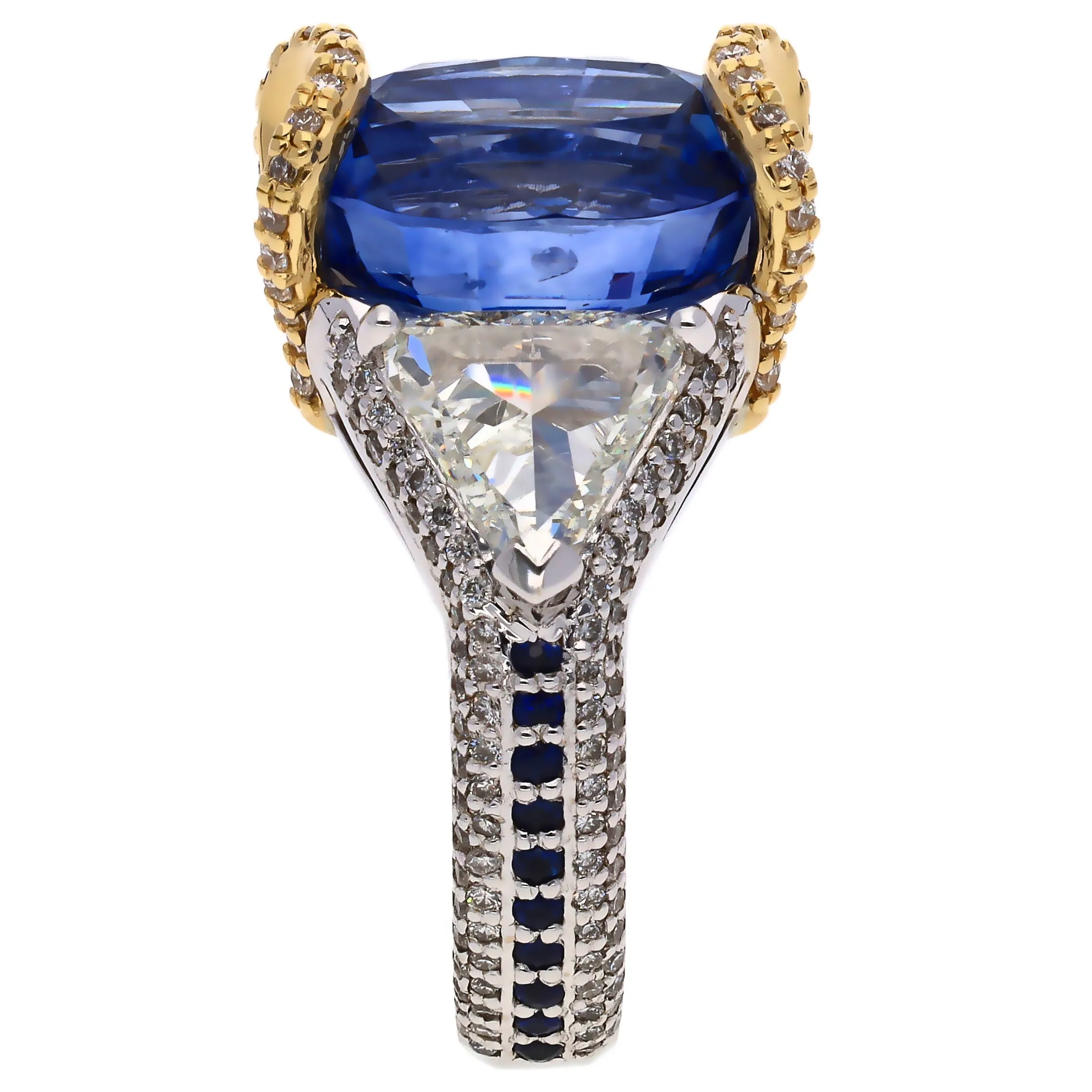 18K White & Yellow Gold Custom Design Sapphire & Diamond Ring