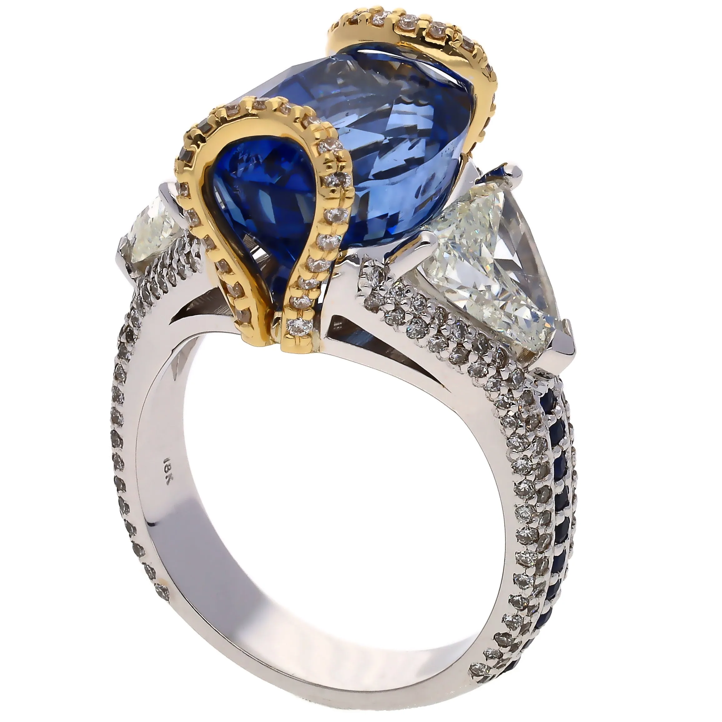 18K White & Yellow Gold Custom Design Sapphire & Diamond Ring