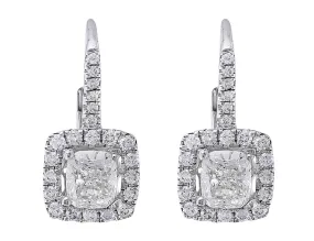 18k White Gold Cushion Cut Diamond Drop Earrings