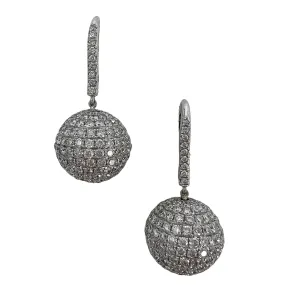 18K White Gold Diamond Ball Drop Earrings