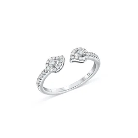 18K White Gold Diamond Double Pear Flared Ring