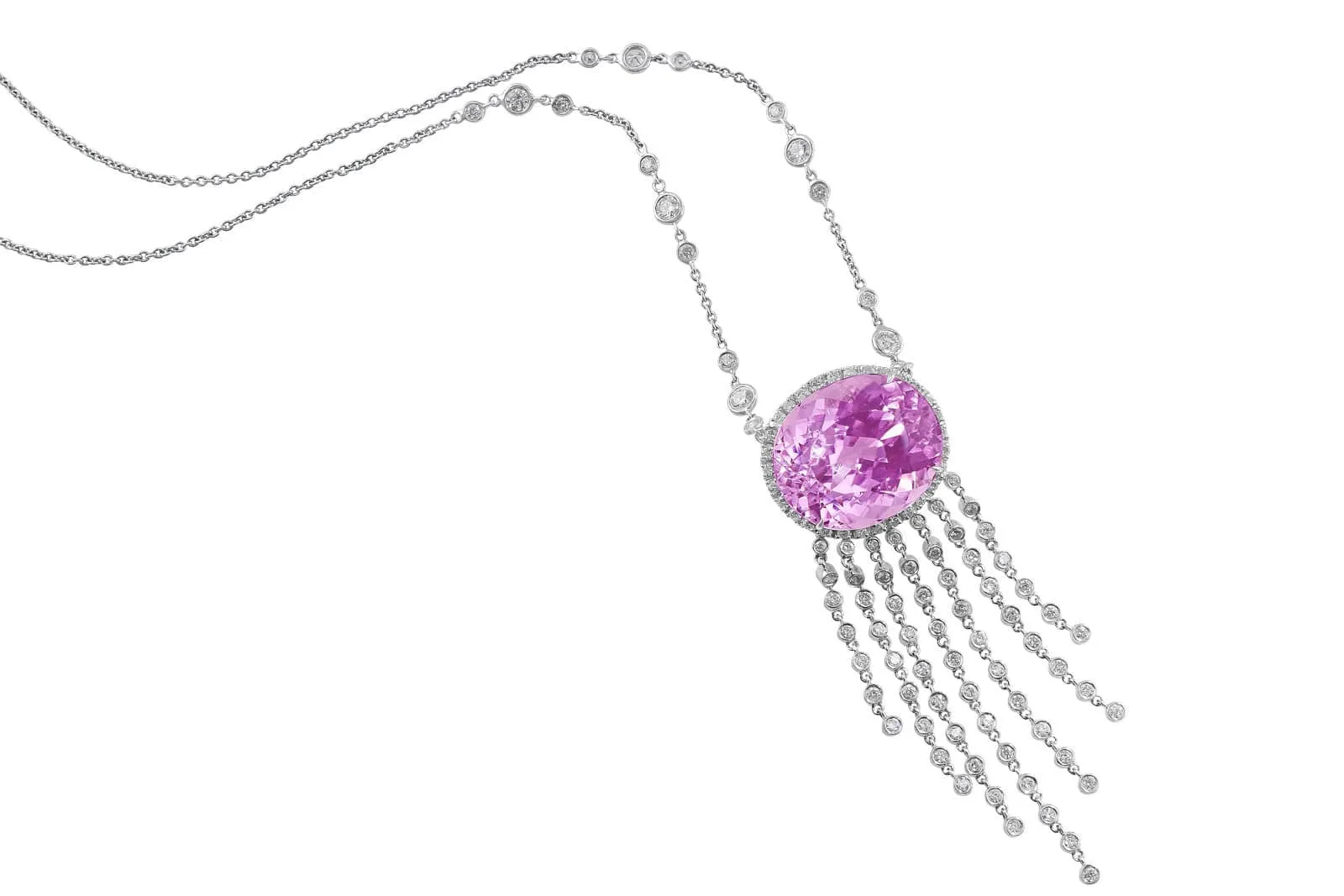 18k White Gold Diamond Kunzite Necklace