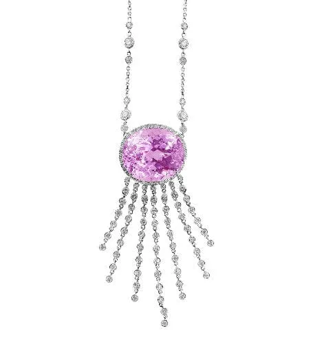 18k White Gold Diamond Kunzite Necklace