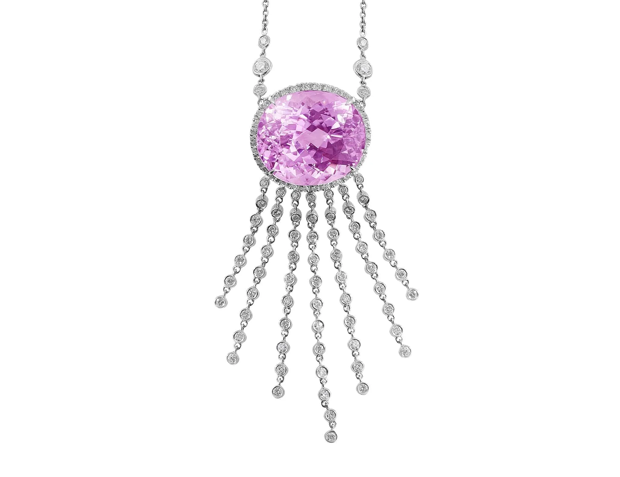 18k White Gold Diamond Kunzite Necklace